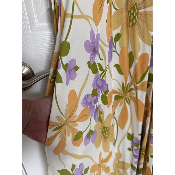 American Vintage unbranded 70's yellow Floral Maxi button down Dress medium - Picture 9 of 16